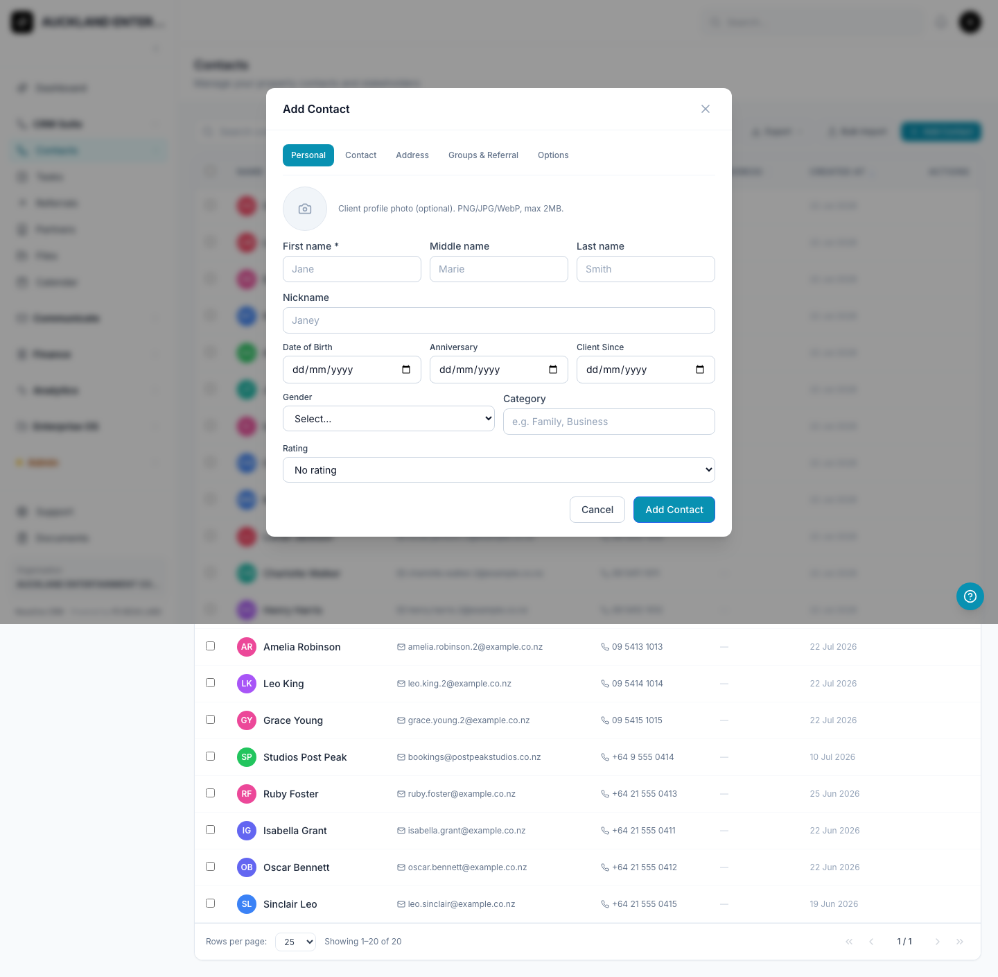 The Add Contact form