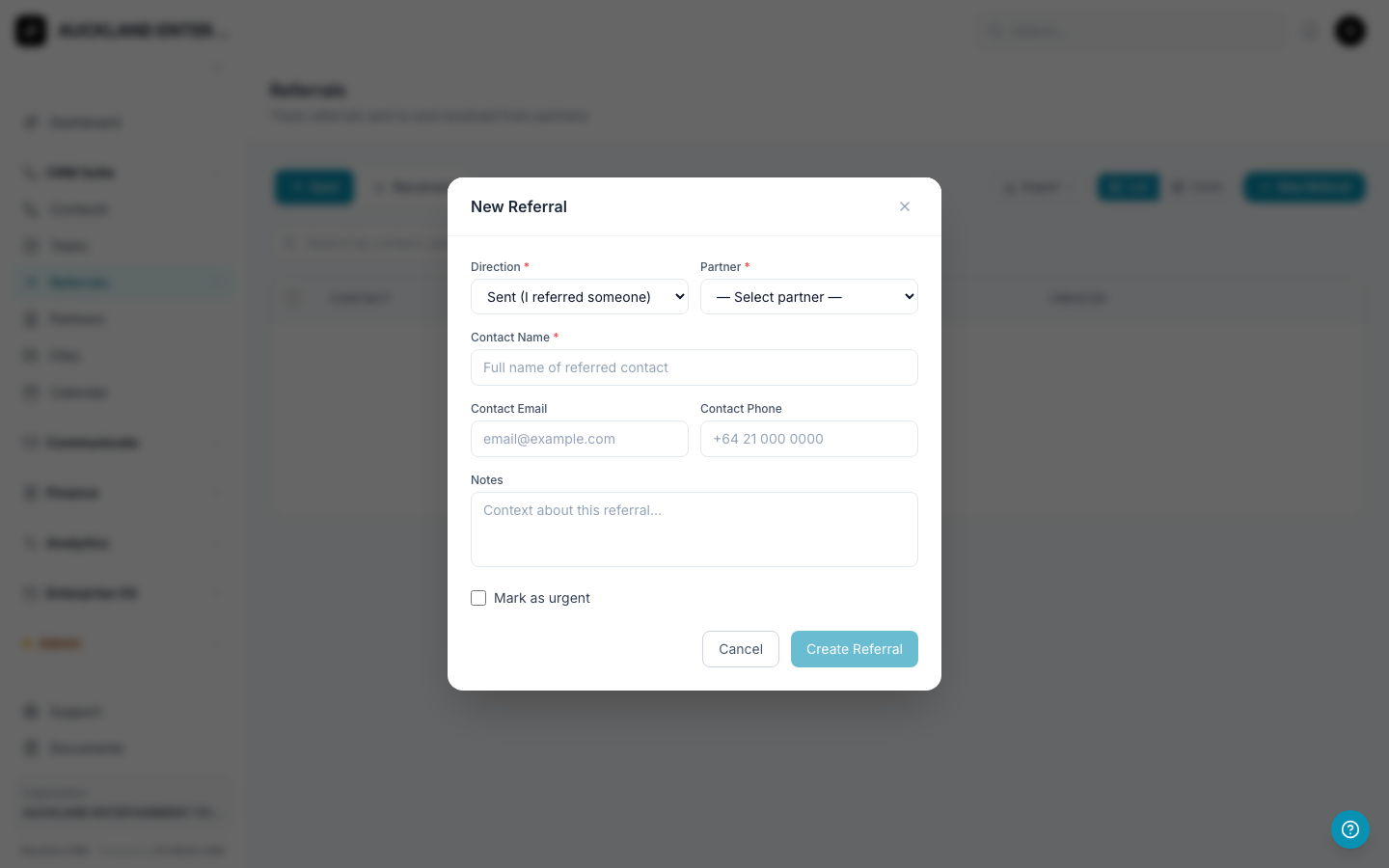 The New Referral form