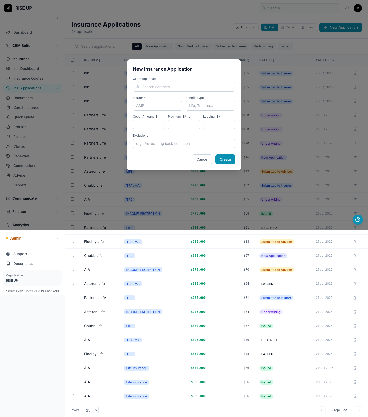 The New Application form