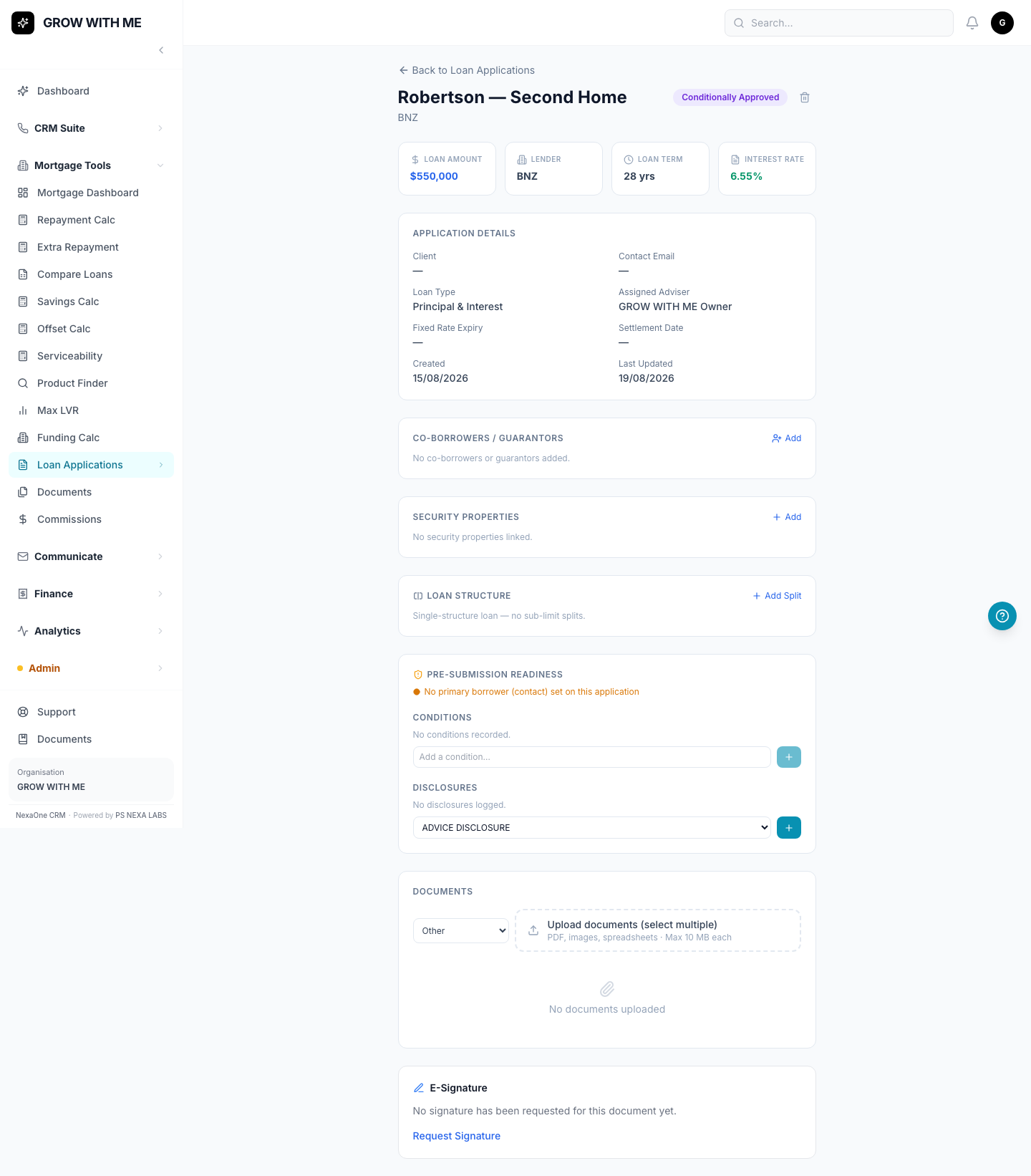 One application's full details