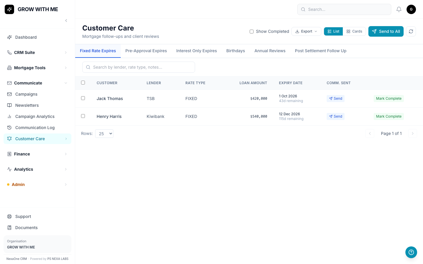 The Follow-Ups screen